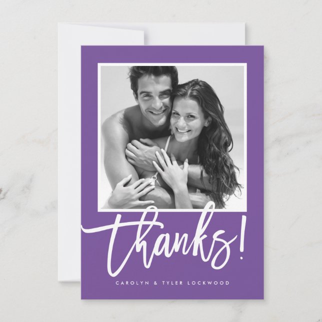 WEDDING THANK YOU simple calligraphy purple Card (Front)