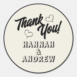 Wedding thank you simple heart hand drawn classic round sticker