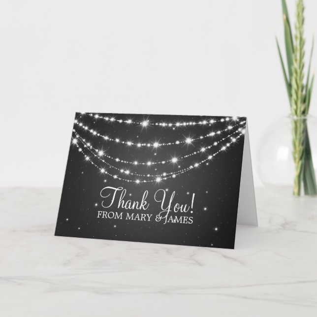 Wedding "Thank you" Sparkling Chain Black Thank You Card (Front)