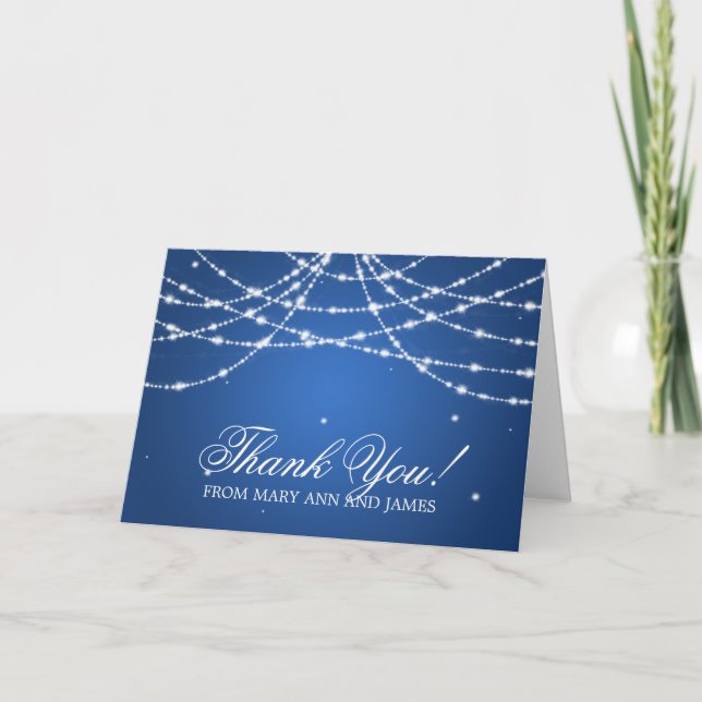 Wedding "Thank you" Sparkling String Blue Thank You Card (Front)