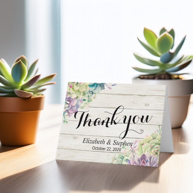 Wedding Thank You Succulent Plants Rustic Wood (Creator Uploaded)
