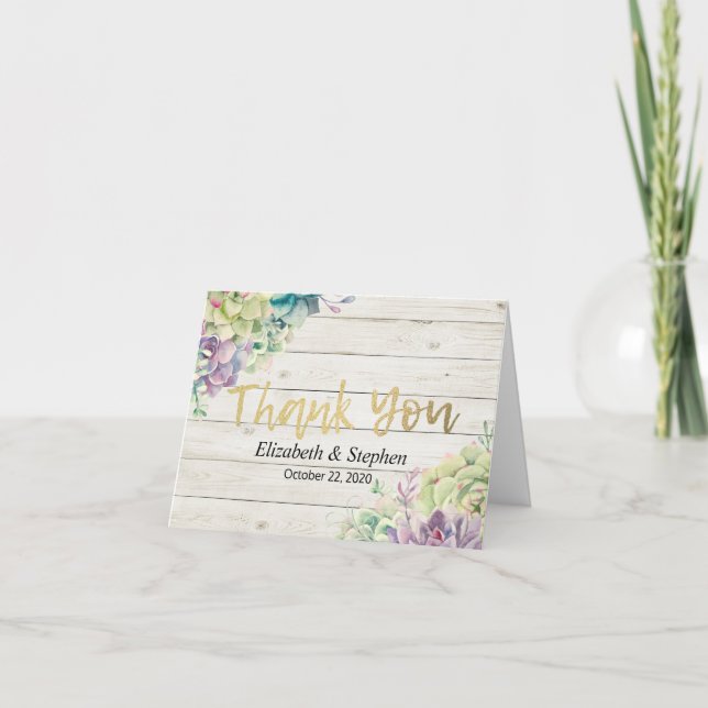 Wedding Thank You Succulent Plants Rustic Wood (Front)