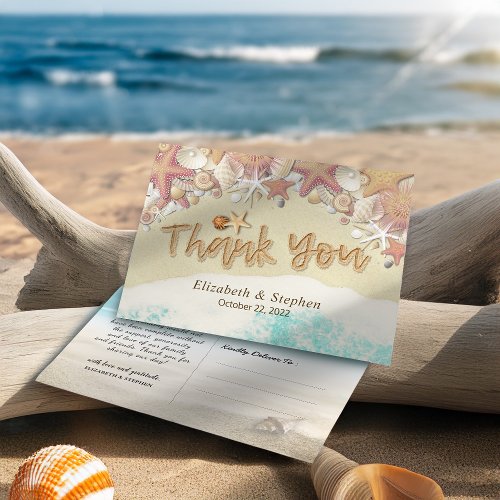 Wedding Thank You Summer Beach Starfish Seashell Postcard