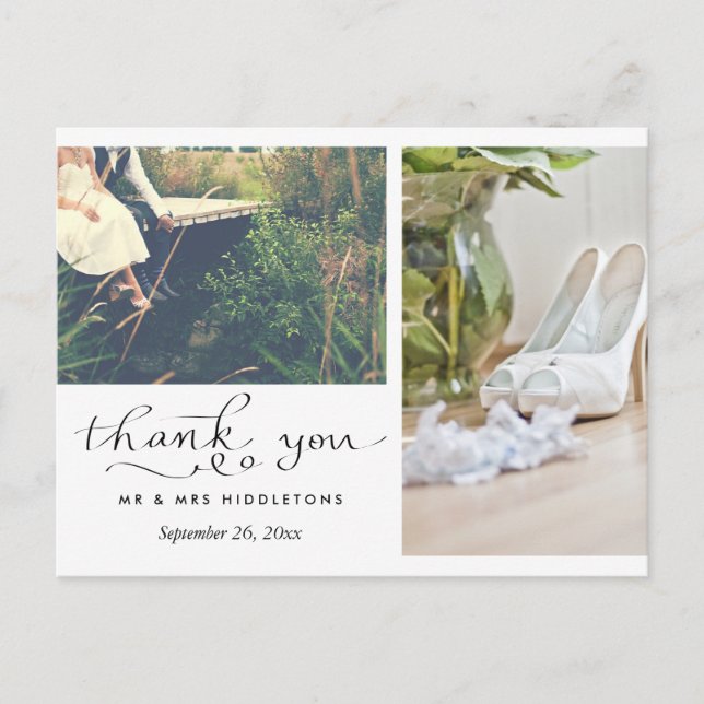 Wedding Thank You Typography | Two Photos Postcard (Front)