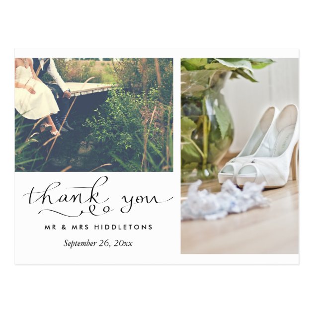 Wedding Thank You Typography | Two Photos Postcard