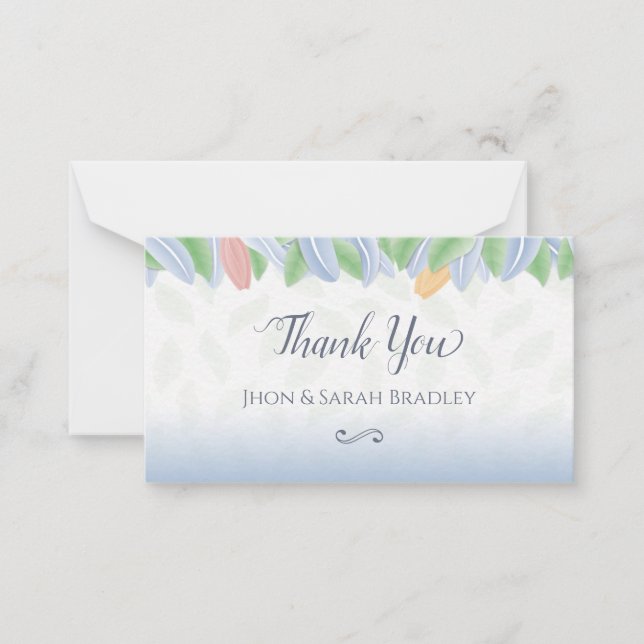 Wedding Thank You - Vectorial Tulip With Leaves Note Card (Front)