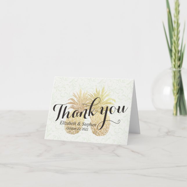 Wedding Thank You Vintage Gold Pineapple Couple (Front)