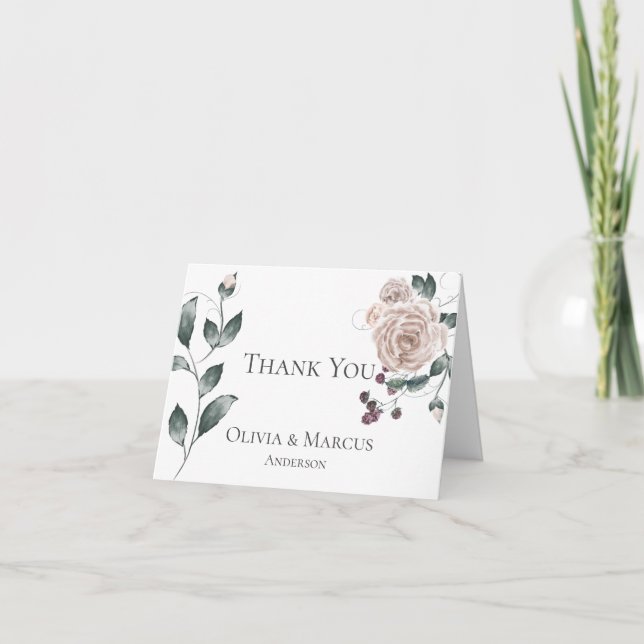 Wedding Thank You  |  Watercolor Dusty Rose Pink Card (Front)