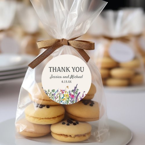Wedding Thank You Watercolor Wildflowers Floral Classic Round Sticker