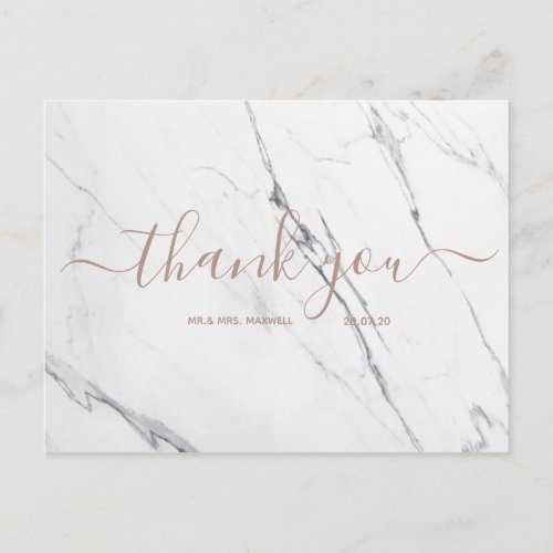 Wedding Thank You  White Marble Script Postcard