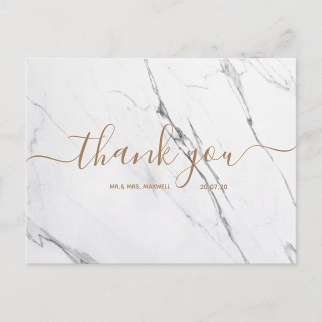 Wedding Thank You | White Marble Script Postcard (Front)