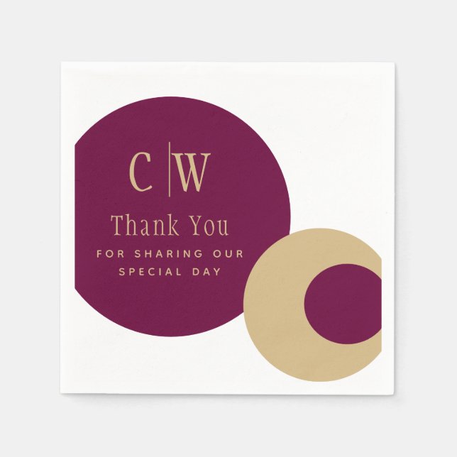 Wedding Thank You Wine Berry Gold Monogrammed Napkins (Front)