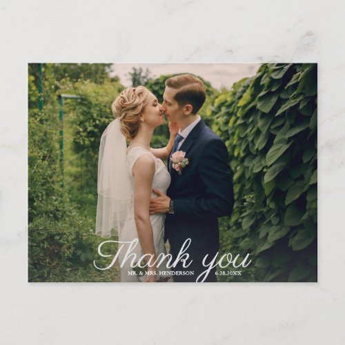 Wedding Thank You With Photo Vintage Rose Floral Postcard