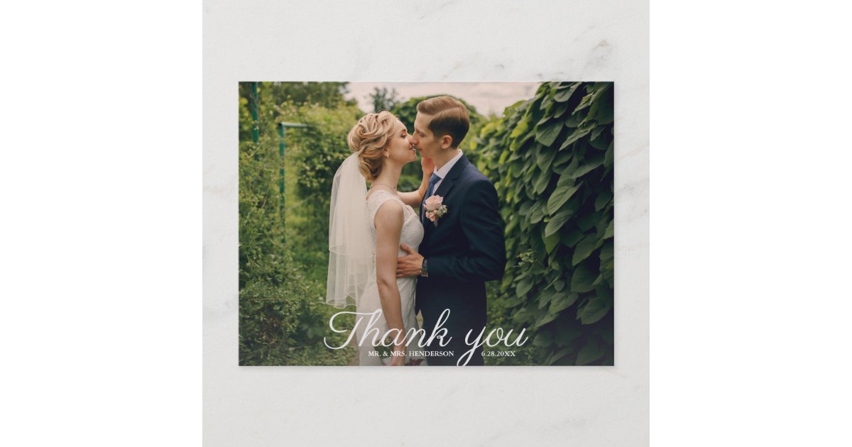 Wedding Thank You With Photo Vintage Rose Floral Postcard | Zazzle