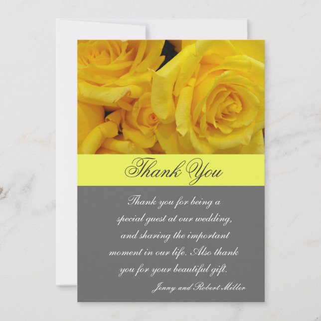 wedding thank you yellow rose flowers card (Front)