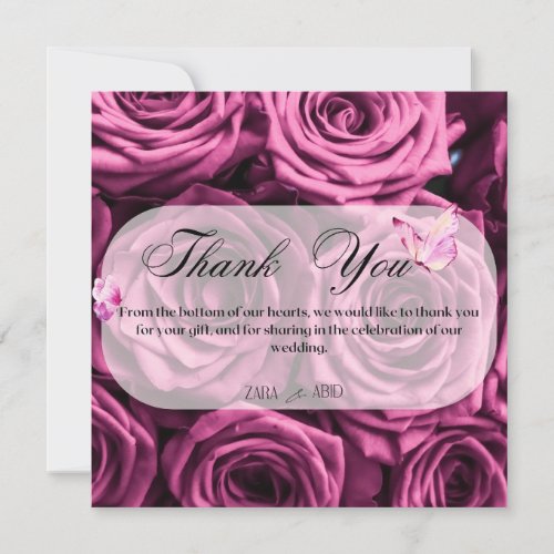   Wedding Thanks card Pink Roses and Butterflies