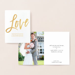 WEDDING THANKS couple newlywed handlettered love Foil Card