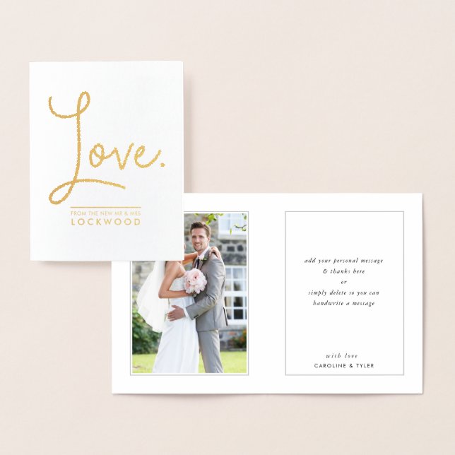 WEDDING THANKS couple newlywed modern script love Foil Card (Display)