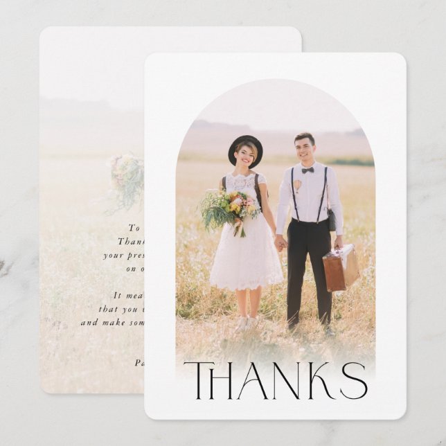 WEDDING THANKS couple photo minimalist modern arch Invitation (Front/Back)