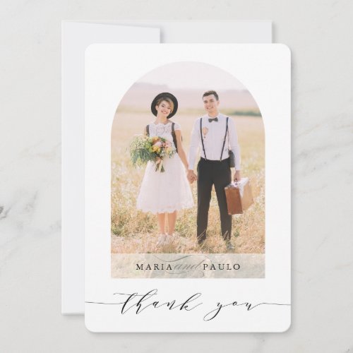 WEDDING THANKS couple photo modern arch overlay Invitation