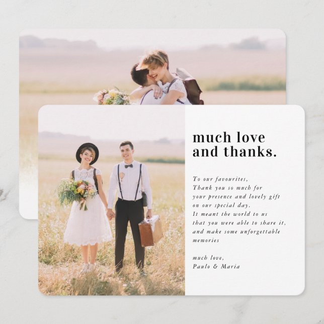 WEDDING THANKS photo simple serif modern landscape Invitation (Front/Back)