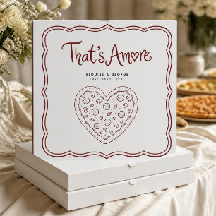Wedding That's Amore Heart Pizza Box Label Red