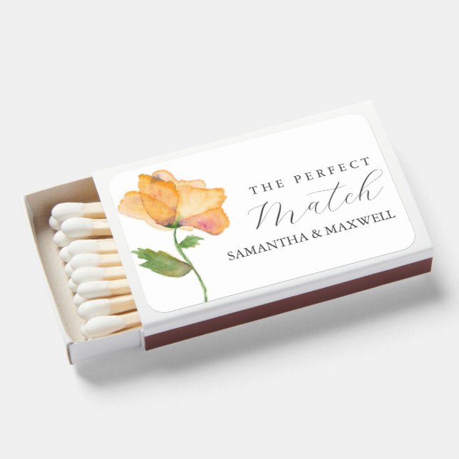 Wedding Theme Orange Poppy Flowers Matchboxes (Front Open)