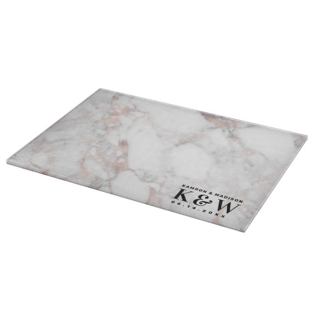 Wedding Theme Rose-Gold Faux Marble Cutting Board (Corner)