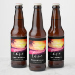 Wedding Theme Tropical Beach Sunset Watercolor Beer Bottle Label