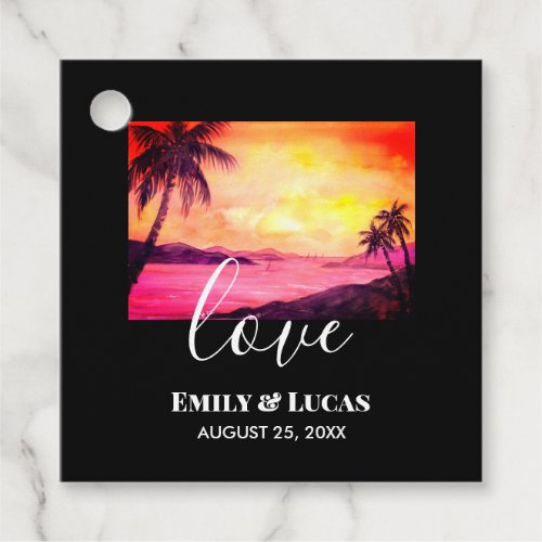 Wedding Theme Tropical Beach Sunset Watercolor Favor Tags