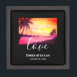Wedding Theme Tropical Beach Sunset Watercolor Gift Box<br><div class="desc">Designed based on my watercolor painting a tropical sunset scenery. A beautiful sunset scene with glorious orange and yellow sky and the view of the sea, boats and headlands receding on the background with silhouette of coconut trees on the foreground. The design has texts on the lower side which can...</div>