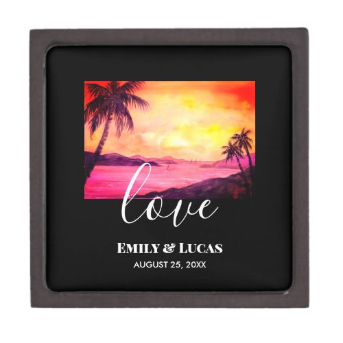 Wedding Theme Tropical Beach Sunset Watercolor Gift Box