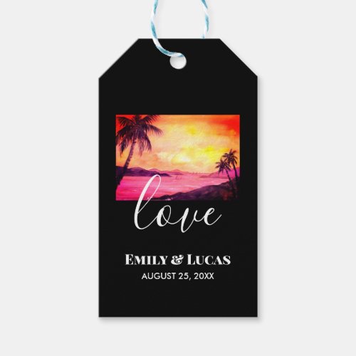 Wedding Theme Tropical Beach Sunset Watercolor Gift Tags