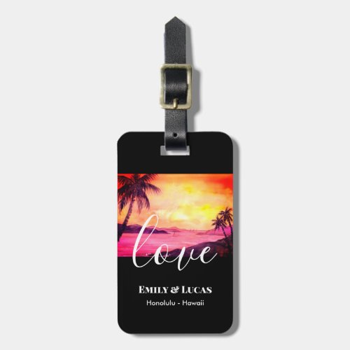 Wedding Theme Tropical Beach Sunset Watercolor Luggage Tag