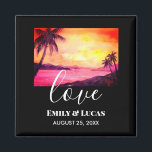Wedding Theme Tropical Beach Sunset Watercolor Magnet<br><div class="desc">Designed based on my watercolor painting a tropical sunset scenery. A beautiful sunset scene with glorious orange and yellow sky and the view of the sea, boats and headlands receding on the background with silhouette of coconut trees on the foreground. The design has texts on the lower side which can...</div>