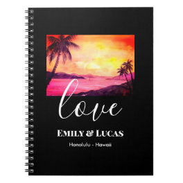 Wedding Theme Tropical Beach Sunset Watercolor Notebook