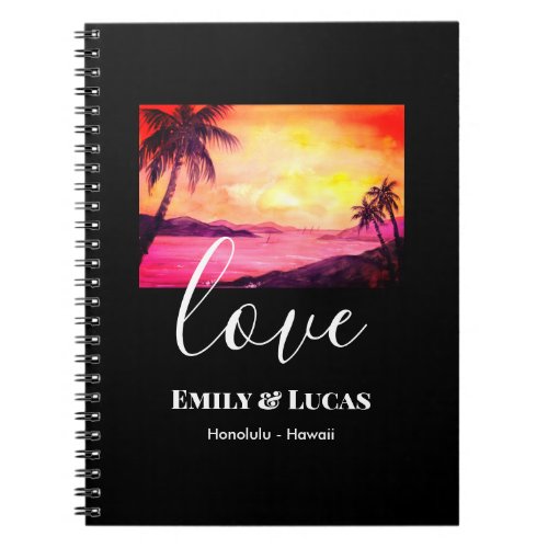Wedding Theme Tropical Beach Sunset Watercolor Notebook