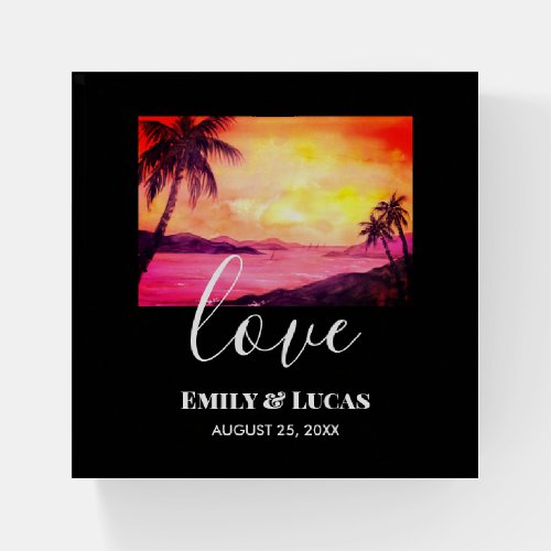 Wedding Theme Tropical Beach Sunset Watercolor Paperweight