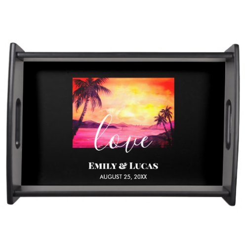 Wedding Theme Tropical Beach Sunset Watercolor Serving Tray