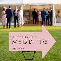 Wedding This Way Arrow Light Pink Yard Sign