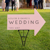 Wedding This Way Arrow Light Pink Yard Sign