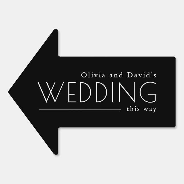 Wedding This Way Arrow Modern Black Yard Sign (Front)