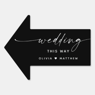 Wedding This Way. Black Minimalist Direction Arrow Sign