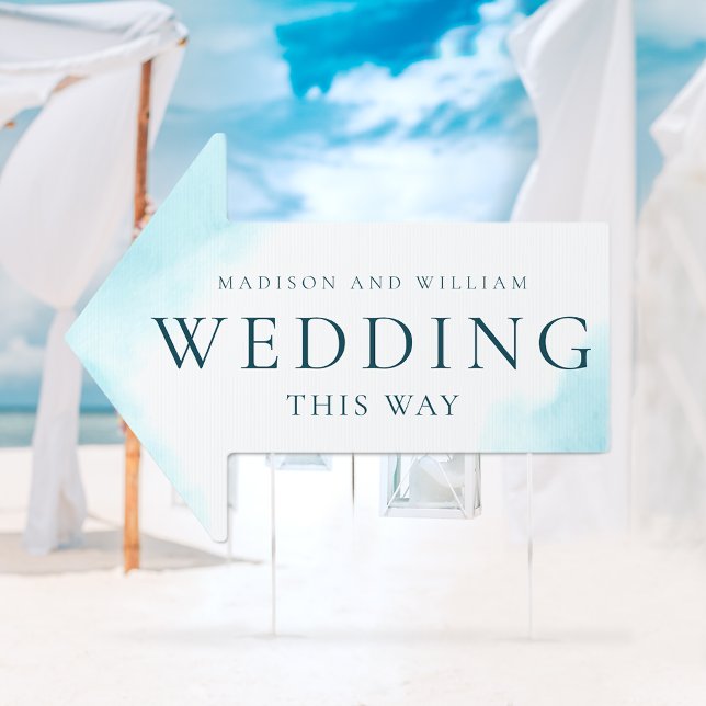 Wedding This Way Blue Watercolor Beach Arrow Yard Sign (Creator Uploaded)