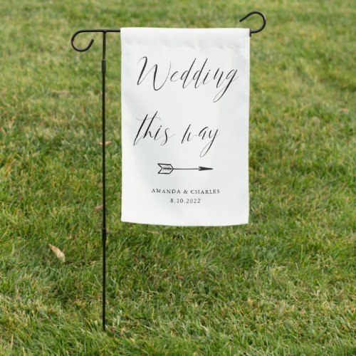 Wedding This Way Elegant Calligraphy Black White Garden Flag