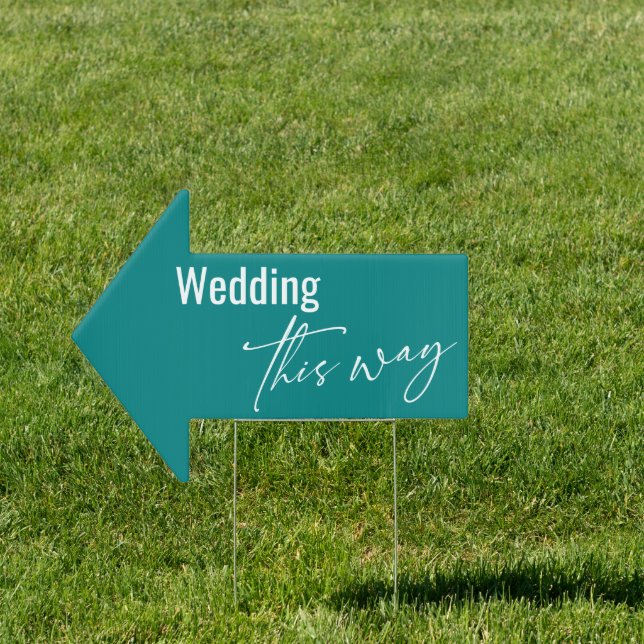 Wedding This Way Elegant Simple Teal Arrow Sign (Insitu)