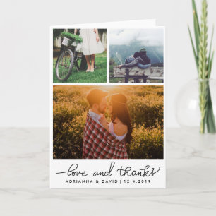 Wedding Three Photos Love And Thanks Script Thank You Card