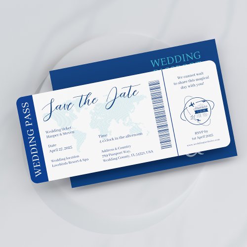 Wedding Ticket Pass Passport Santorini Blue  Invitation