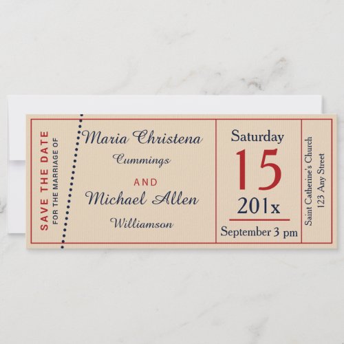 Wedding Ticket Retro Save The Date Announcement