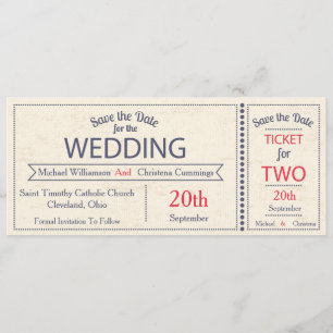 Wedding Ticket Save The Date Announcement